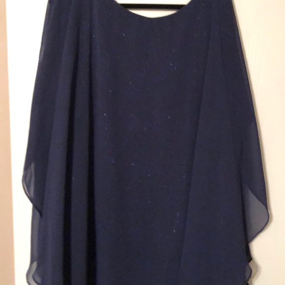 Navy Shimmer Lace Dress w/Overlay - Picture 4 of 4